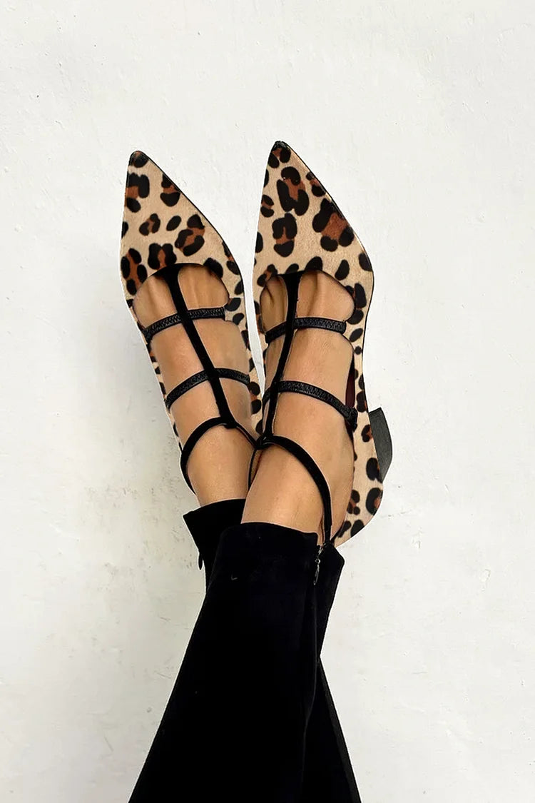 Bridget | Zapatos de tacón de ballet con correa de leopardo