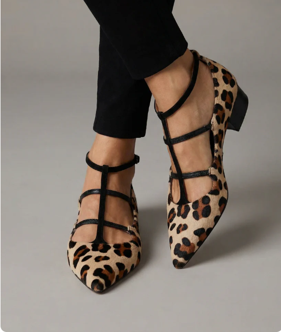 Bridget | Zapatos de tacón de ballet con correa de leopardo
