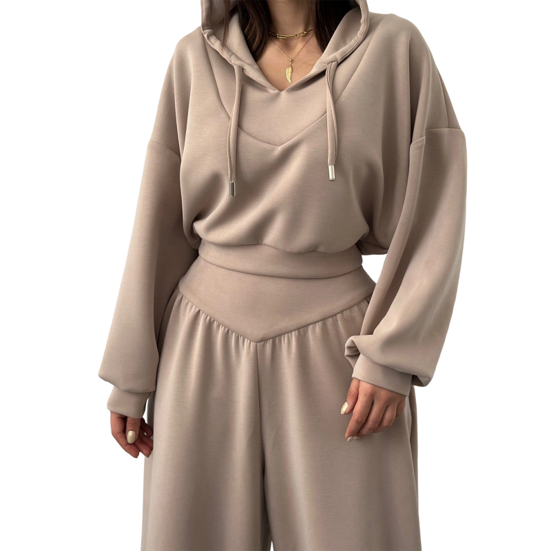 Conjunto Crop Hoodie & Wide Pants Chocolate